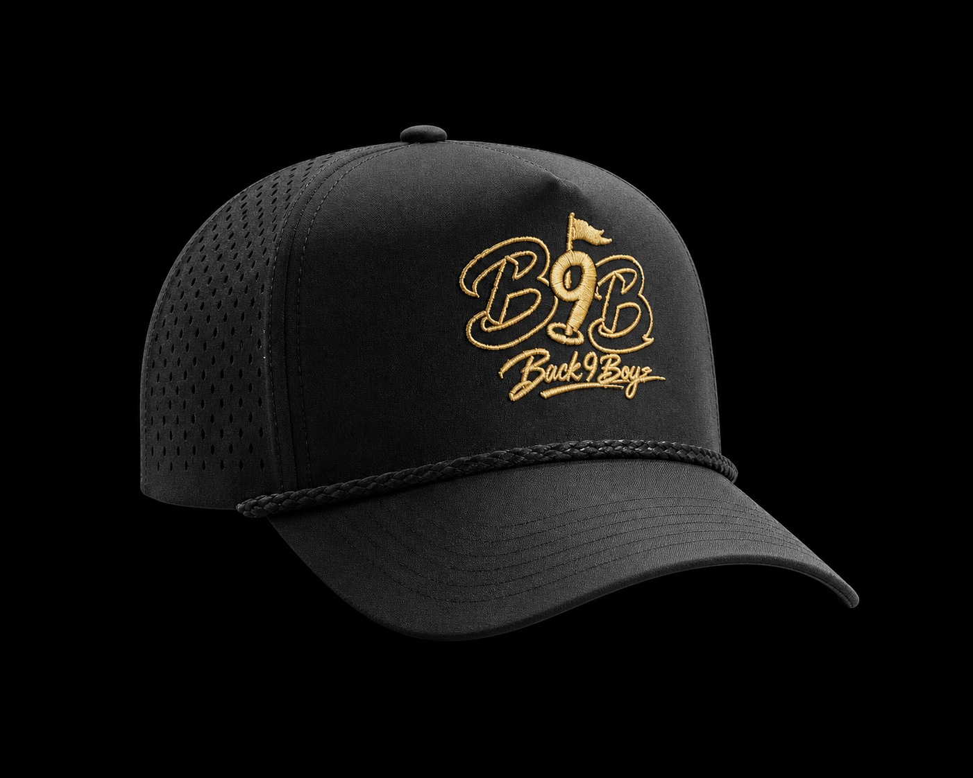 Back 9 Boyz Black & Gold Rope Golf Hat